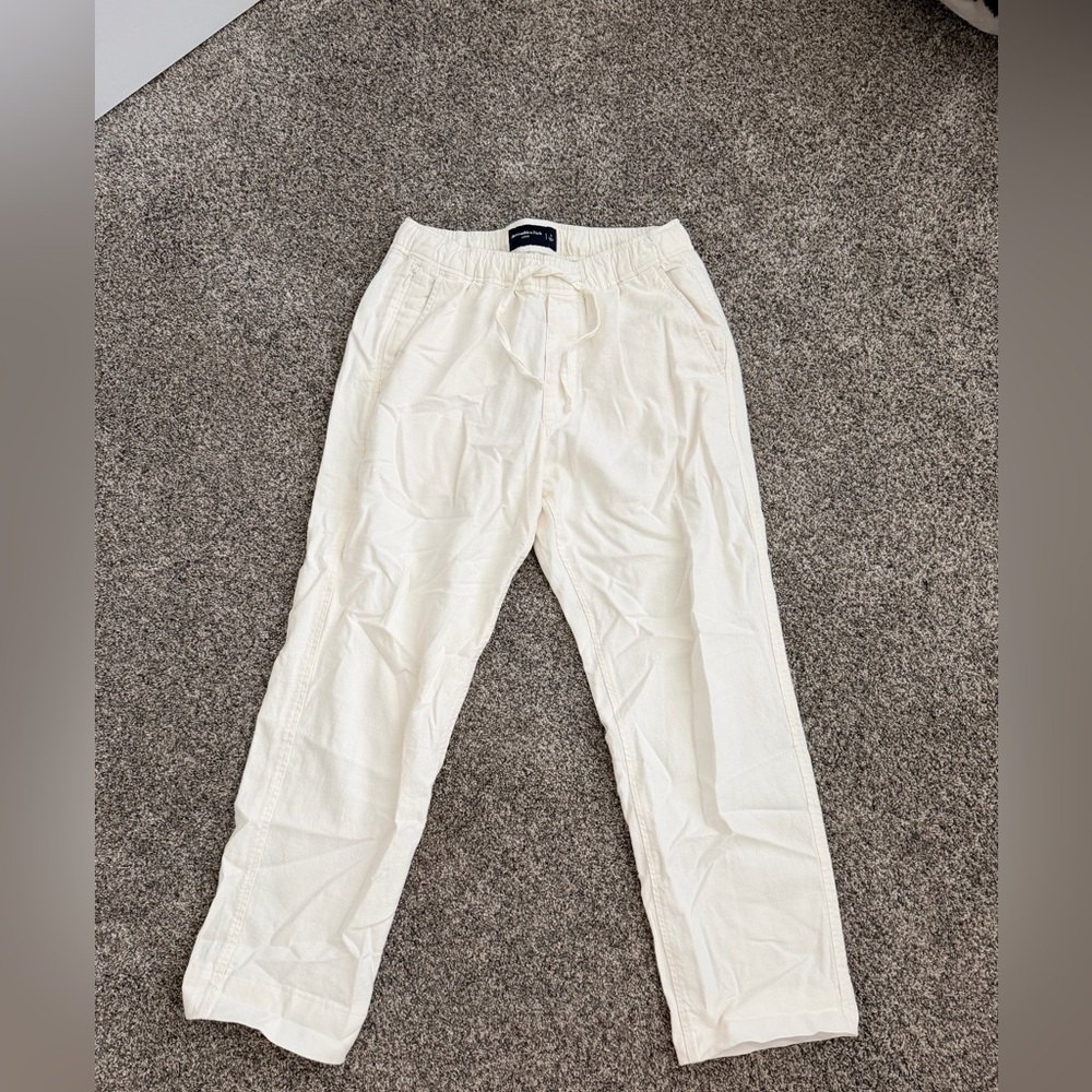 Abercrombie & Fitch Men's Linen Blend Loose Pull On Pant - Cream